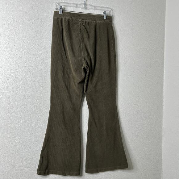 Aerie Groove-On Rib Velour Flare Pants Olive Green Size Medium - Picture 5 of 7